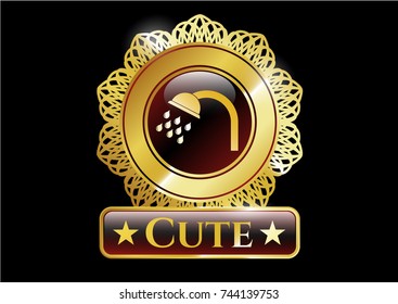  Gold shiny badge with shower icon and Cute text inside