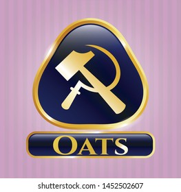  Gold shiny badge with sickle and hammer icon and Oats text inside