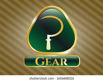  Gold shiny badge with sickle icon and Gear text inside