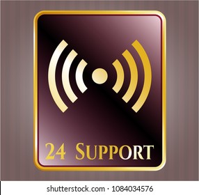   Gold shiny badge with signal icon and 24 Support text inside