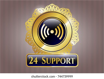  Gold shiny badge with signal icon and 24 Support text inside