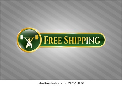  Gold shiny badge with snatch, weightlifting icon and Free Shipping text inside