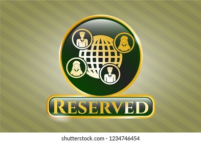  Gold shiny badge with social network icon and Reserved text inside