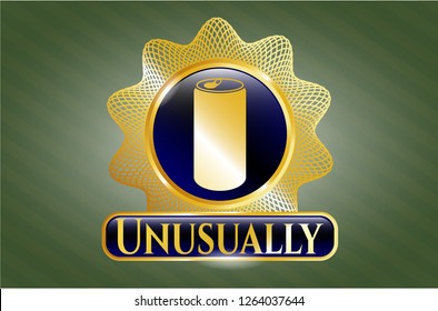  Gold shiny badge with soda can icon and Unusually text inside
