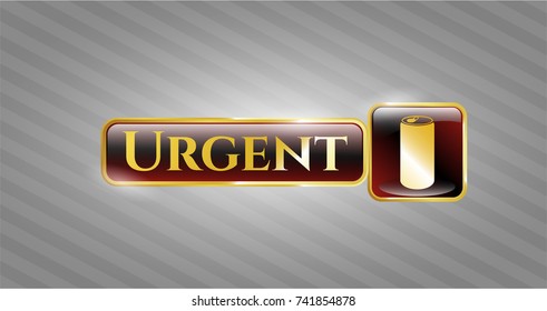  Gold shiny badge with soda can icon and Urgent text inside