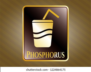  Gold shiny badge with soda icon and Phosphorus text inside