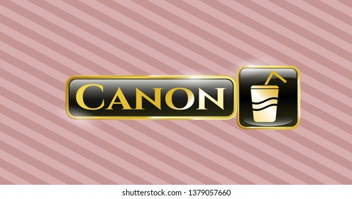  Gold shiny badge with soda icon and Canon text inside