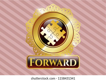  Gold shiny badge with solution icon and Forward text inside