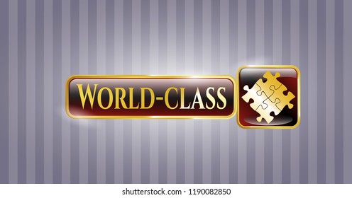  Gold shiny badge with solution icon and World-class text inside