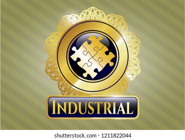  Gold shiny badge with solution icon and Industrial text inside