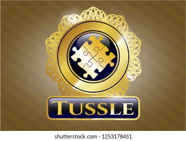  Gold shiny badge with solution icon and Tussle text inside