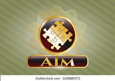  Gold shiny badge with solution icon and Aim text inside
