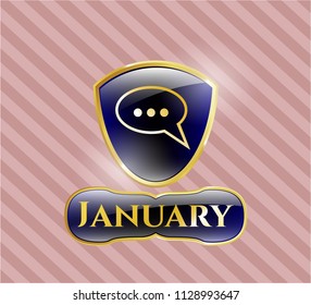  Gold shiny badge with speech bubble icon and January text inside