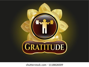  Gold shiny badge with squat icon and Gratitude text inside