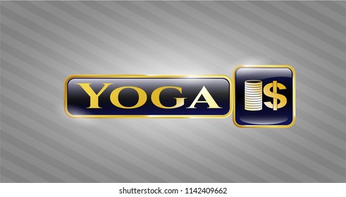  Gold shiny badge with stack of coins icon and Yoga text inside