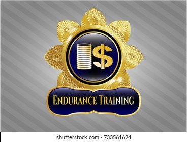  Gold shiny badge with stack of coins icon and Endurance Training text inside
