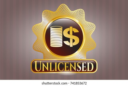  Gold shiny badge with stack of coins icon and Unlicensed text inside