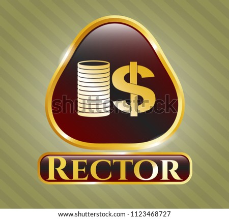  Gold shiny badge with stack of coins icon and Rector text inside