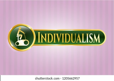  Gold shiny badge with stationary bike icon and Individualism text inside