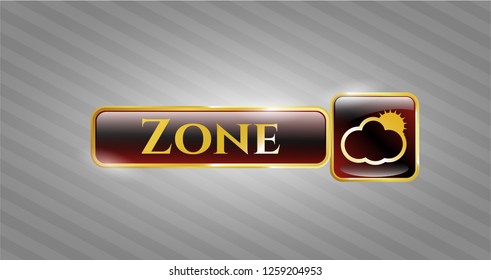  Gold shiny badge with sun behind cloud icon and Zone text inside