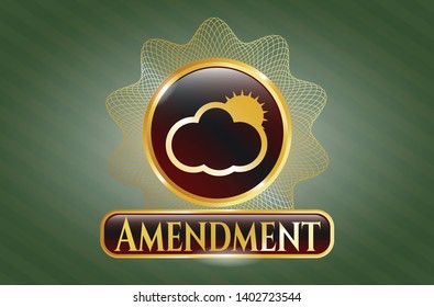  Gold shiny badge with sun behind cloud icon and Amendment text inside
