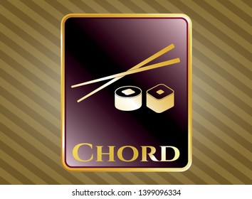  Gold shiny badge with sushi icon and Chord text inside