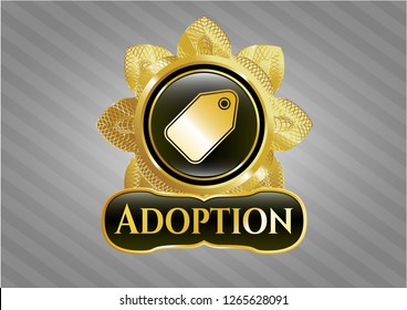  Gold shiny badge with tag icon and Adoption text inside