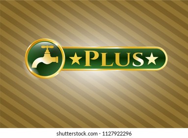  Gold shiny badge with tap icon and Plus text inside