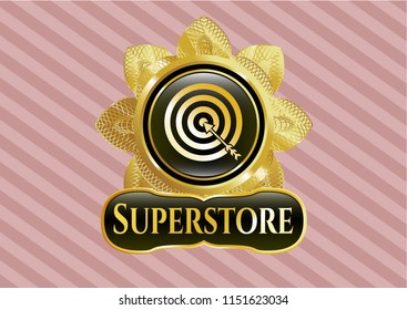  Gold shiny badge with target, business icon and Superstore text inside