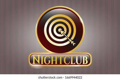  Gold shiny badge with target, business icon and Nightclub text inside
