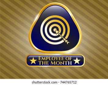  Gold shiny badge with target, business icon and Employee of the Month text inside