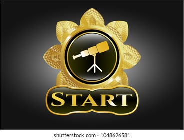  Gold shiny badge with telescope icon and Start text inside