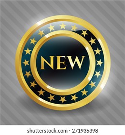 Gold shiny badge with text new inside