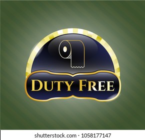    Gold shiny badge with toilet paper icon and Duty Free text inside