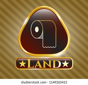  Gold shiny badge with toilet paper icon and Land text inside