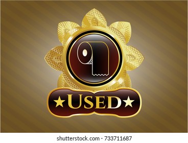  Gold shiny badge with toilet paper icon and Used text inside