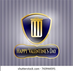  Gold shiny badge with trash can icon and Happy Valentine's Day text inside