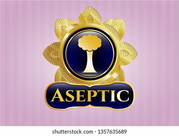  Gold shiny badge with tree icon and Aseptic text inside