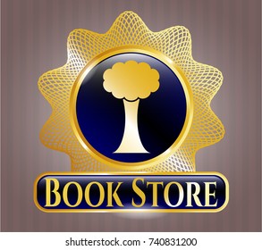  Gold shiny badge with tree icon and Book Store text inside