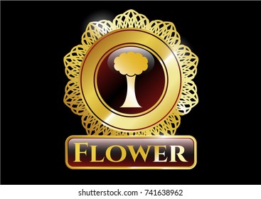  Gold shiny badge with tree icon and Flower text inside