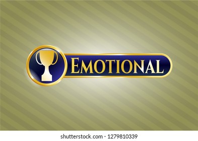  Gold shiny badge with trophy icon and Emotional text inside