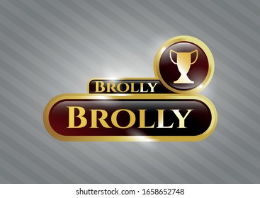  Gold shiny badge with trophy icon and Brolly text inside