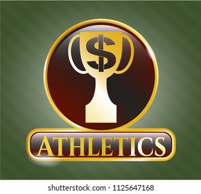  Gold shiny badge with trophy with money symbol inside icon and Athletics text inside