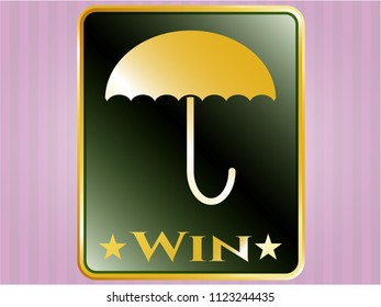  Gold shiny badge with umbrella icon and Win text inside