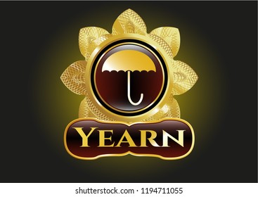  Gold shiny badge with umbrella icon and Yearn text inside