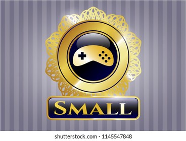  Gold shiny badge with video game icon and Small text inside