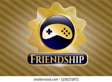  Gold shiny badge with video game icon and Friendship text inside