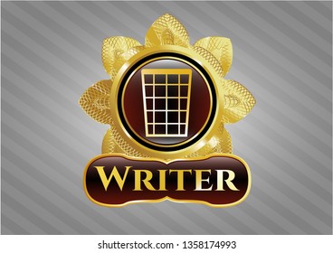  Gold shiny badge with wastepaper basket icon and Writer text inside