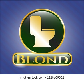  Gold shiny badge with WC toilet icon and Blond text inside