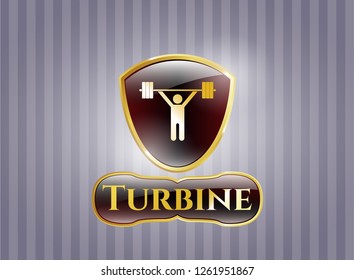  Gold shiny badge with weightlifting icon and Turbine text inside